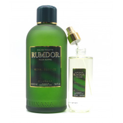 Colonia Rumdor, 200ml spray rellenable, cristal, fragancia amaderada