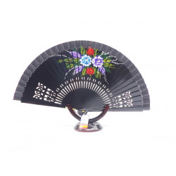 Abanico, mediano, doble cara, de madera, decorado flores. 027