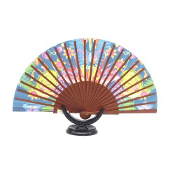 Abanico originales, mediano, de madera de cerezo, elegante flamingo , peso muy ligero, seda-algodón. 069