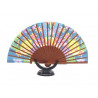 Abanico originales, mediano, de madera de cerezo, elegante flamingo , peso muy ligero, seda-algodón. 069