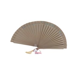 Abanico, mediano, de madera, marrón claro, pintado a mano, abanicos artesanales, mujer con bicicleta. 102