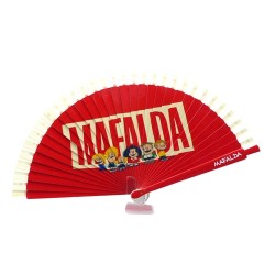 Abanico, mediano, de madera natural, hecho a mano, rojo o azul, abanicos artesanales, Mafalda. 105