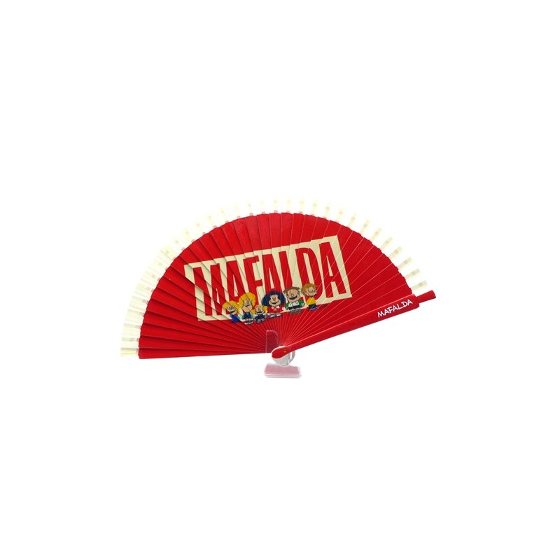 Abanico, mediano, de madera natural, hecho a mano, rojo o azul, abanicos artesanales, Mafalda. 105