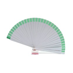 Abanico, mediano, de madera natural, hecho a mano, amarillo o verde, abanicos artesanales, Mafalda. 105-B