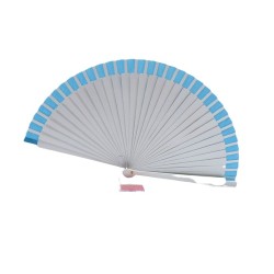 Abanico, mediano, de madera natural, hecho a mano, rojo o azul, abanicos artesanales, Mafalda. 105-C