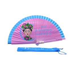 Abanico, mediano, de madera,  rosa, azul o verde, abanicos artesanales, Frida Kahlo. 106-B